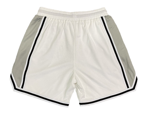Unisex Basketball Shorts <b>White</b> Gray Color Blocked Drawstring Waist Breathable Regular Fit Adult Sports Wear - Product Image 2