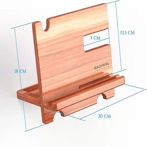 Organisateur de bureau brun naturel en bois massif 18*20 cm avec support mobile Gestion des fils de support de téléphone portable - Product Image 4