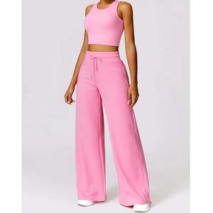 Pantalones de chándal de pierna ancha rosa con bloque de color para mujer, diseño personalizado, joggers de dos tonos para mujer, venta al por mayor - Product Image 2