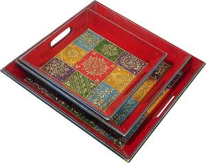 Bandeja de madera con estampado esmaltado de primera calidad, bandeja de servicio multiusos para cocina, comedor y fiesta, tabla de servir bebidas - Product Image 2