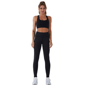 Venta directa de fábrica-Conjunto de entrenamiento de gimnasio de yoga sin costuras transpirable de alta calidad para mujer Cintura elástica Patrón sólido Logotipo frontal - Product Image 2