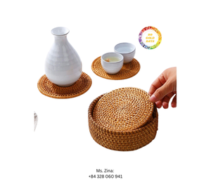 Ensemble de sous-verres en rotin naturel faits à la main avec support écologique protecteur de table pour café thé boissons froides - Product Image 6