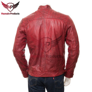 Chaqueta de Cuero Genuino Rojo para Hombre, Estilo Motero, Cuello Alto, Piel de Vacuno, Hombros Acolchados, Bolsillos con Cremallera, Clásica, Personalizada, Abrigo Cálido de Invierno - Product Image 5