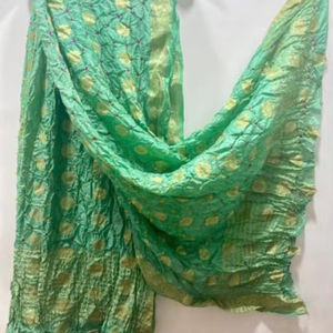 Women's Traditional Fashion Phulkari Bagh Green Bandhej Gharchola Bandhani <b>Dupatta</b> Chinon Fabric <b>Scarf</b> & Shawl - Product Image 1