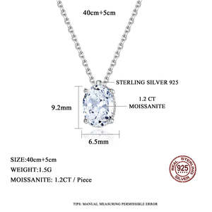 Ensemble pendentif et boucles d'oreilles en moissanite certifiée GRA 1,2 ct avec boucles d'oreilles 1 ct, coupe ovale étincelante, en argent, pour fiançailles - Product Image 3