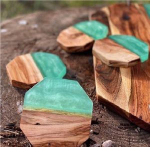 Vente en gros de sous-verres décoratifs en bois et résine pour les designers d'intérieur sous-verres à thé 4 pièces sous-verres en pierre au meilleur design - Product Image 4