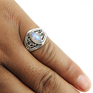 925 argent Sterling bleu feu naturel arc-en-ciel pierre de lune fait à la main bague Unique pour les filles et les femmes en gros boutique maintenant prix usine - Product Image 3