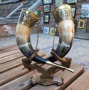 Corne à boire décorative naturelle Viking coquille polie écologique style animal religieux artisanat en métal souvenir en bois unique - Product Image 2