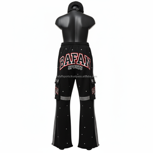 กางเกงผู้ชายผ้าฟลีซผ้าฝ้ายสไตล์สตรีทแวร์สีดำติดเสื้อด้วยพลอยเทียมปักโลโก้ได้ตามต้องการแบบ360GSM - Product Image 2