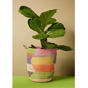 Cesta de mimbre ecológica tejida a mano con patrón de rayas marrones y desgastadas, decoración vintage para jardín exterior, macetas y jardineras - Product Image 4