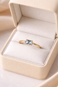 Meilleures ventes Bague en or jaune massif 10 carats avec aquamarine naturelle, pierre de naissance de mars, bijoux minimalistes pour cadeaux, aquamarine certifiée IGI - Product Image 2