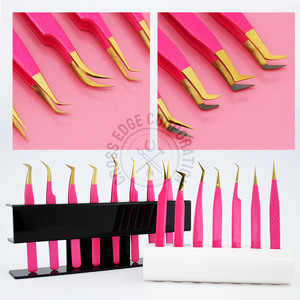 Top Rated Fiber Tip Eyelash Extension Tweezer Japanese Steel Classic Curved Mega Volume Pink Lash Application <b>Tool</b> - Product Image 1