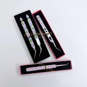 Pince à épiler pour cils GETUP BROSONS GBI-EET-2355 de haute qualité en acier inoxydable, plusieurs couleurs, pointe lisse, poignée diamantée, antimagnétique - Product Image 4