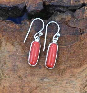 Boucles d'oreilles en argent sterling 925 avec corail rouge, sertissage en bézel, bijoux en pierres précieuses faits à la main, boucles d'oreilles en pierre naturelle, cadeau - Product Image 2