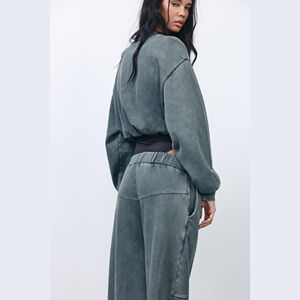Streetwear personnalisé, survêtement pour femmes, pantalon évasé délavé à l'acide, survêtements pour hommes, survêtements vintage en pierre, ensembles en coton épais - Product Image 4