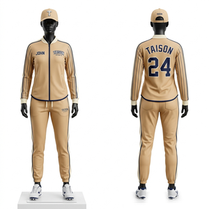 Traje de Entrenamiento de Béisbol para Mujer, 340 GSM, Felpa de Polialgodón Premium, Gris Jaspeado, Negro, Panel con Rayas Doradas, Logotipo en Tela Tackle Twill - Product Image 2