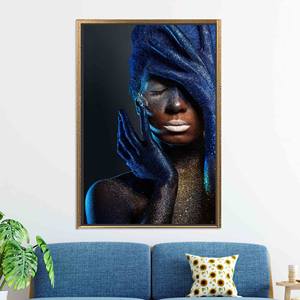 Elegant Glittering African Woman Glass Wall Art Printed Canvas,GOLD <b>FRAMED</b> CANVAS - Product Image 1