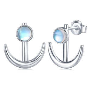 Pendientes de Plata de Ley 925 con Ancla para Mujer, Diseño Náutico de Marinero en Oro Rosa con Engaste de Piedra Lunar y Amatista - Product Image 1