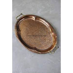 Plateau de service en métal d'abat-jour de cuivre décoratif de forme longue plateau et plateaux d'affichage de nourriture fournitures moulées en aluminium faites à la main d'Inde - Product Image 3