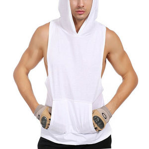 Camiseta sin mangas con capucha para entrenamiento informal para hombre, sudaderas sin mangas para entrenamiento de gimnasio, decoración bordada para culturismo, camiseta con corte muscular - Product Image 3