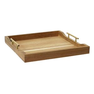 Rectangular Shape Acacia Wood <b>Tray</b> Wholesale Factory Price Coffee Fruit Food <b>Serving</b> <b>Trays</b> With Metal Handles Customized Design - Product Image 4