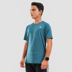 Youth <b>100</b>% <b>Polyester</b> Motion Tee in Teal Breathable Knitted Fabric with Loose Fit and <b>Yarn</b> Dyed Logo Plain Dyed - Product Image 3