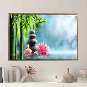 Toile imprimée moderne - Art mural décoratif Zen Stones Spa, 1P : encadré or - Product Image 1