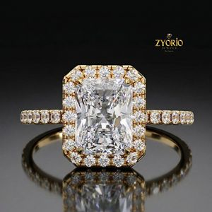 Emerald Cut Halo Engagement <b>Ring</b> in 10K Gold with Sparkling Pave Band - Product Image 4