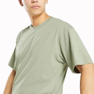 T-shirt uni imprimé de logo personnalisé à manches courtes en coton vierge grande taille T-shirts pour hommes T-shirt à épaules tombantes pour hommes - Product Image 3