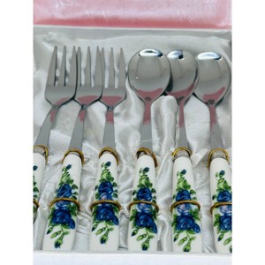 Elegante juego de cubiertos de postre con diseños florales Postre Culery Cubiertos únicos Cubiertos con tema de flores - Product Image 1