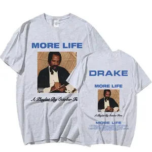 Camiseta Gráfica de Drake, del Álbum 'More Life', Estilo Vintage, Tejido Transpirable para Verano, Decoración con Cierre y Logotipo - Product Image 1