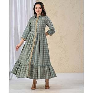 Vestido Largo Estampado de Algodón Verde Mar, Talla Única, Estilo Casual Elegante y Moderno, Natural y Transpirable para Usar en Fiestas Diurnas, 5XL - Product Image 5