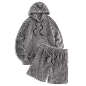 Ensemble sweat à capuche et short en laine Sherpa de haute qualité pour hommes tenue deux pièces élégante parfaite pour l'ensemble sweat à capuche et short pour hommes - Product Image 1