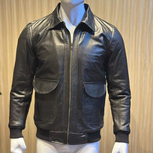 Blouson Aviateur pour Hommes en Cuir Véritable Style Bombardier Noir Personnalisé, Veste Zippée Premium en Cuir de Vachette - Product Image 1