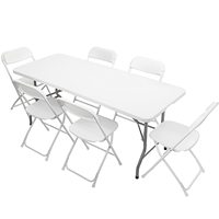 Ensemble de table pliante en plastique de 6 pieds avec 6 chaises pliantes blanches pour pique-nique, événement, formation, activités de plein air, usage commercial