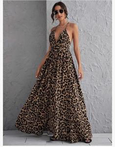 100% soie femmes tenue décontractée col plongeant entrecroisé dos ouvert conception léopard pour les femmes - Product Image 6