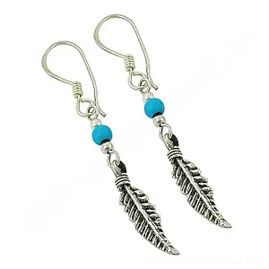 Boucles d'oreilles pendantes en argent 925 plaqué or 18 carats avec pendentif plume turquoise pour femmes, boucles d'oreilles à goutte de perle doublées d'or - Product Image 1