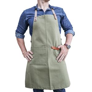 Delantal de cocina de algodón de lona personalizado de alta calidad delantal de rayas para hornear con 2 bolsillos hebilla ajustable resistente y reutilizable - Product Image 1
