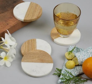 Stylish Marble Wood <b>Coaster</b> <b>Set</b> Best Quality Pattern Cups & Drinks <b>Holder</b> Table Mat Pad for Home Office for Housewarming - Product Image 1