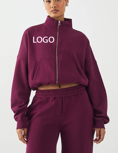 Conjunto Deportivo de Invierno para Mujer, Estilo Holgado, Color Borgoña, 100% Algodón Ecológico, Pantalón Recto con Cierre, Estilo Urbano - Product Image 2