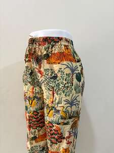 Pantalones de salón estampados de algodón 100%, diseño Floral Granada roja, cintura elástica, Pantalón recto, encaje transpirable decorado para el verano - Product Image 5