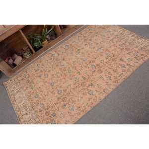 Alfombra de área de lana turca vintage de 39x68 pies, diseño rectangular de retazos azul y beige, grosor de 10mm para respaldo de látex de cabecera - Product Image 5