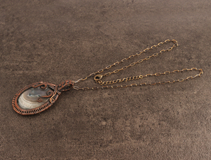 Pendentif en fil de cuivre Antique recouvert de pierres précieuses, naturel Moos Agate Cabochon cuivre trombone chaîne collier pendentif - Product Image 3