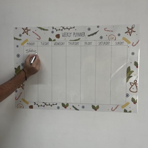 2025 modèle-6 effaçable à sec planificateur hebdomadaire organisateur tableau blanc réutilisable Surface électricité statique tenant verre bois aimant conseil - Product Image 2