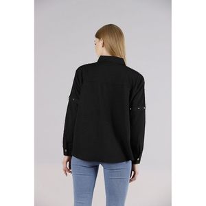 Camisa de Punto Negra para Mujer TOPSHOW, de Algodón y Poliéster, con Elegantes Detalles Metálicos - Paquete al por Mayor en Tallas S-M-L para Minoristas - Product Image 5