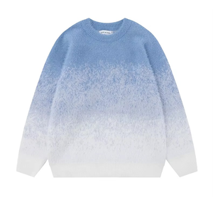 Men's Acrylic Knit Pullover <b>Sweater</b> Streetwear <b>Rainbow</b> Texture Fuzzy Long Sleeve Front Logo Customizable - Product Image 1