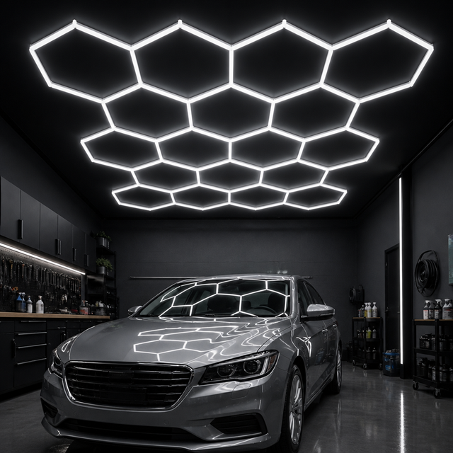 Product #SUEZ11141 - SUEZ Hexagon LED Garage Light Kit for Auto Detailing Workshop Ceiling Lighting 220V 6000K Modular DIY