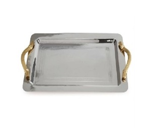 Variedad de lujo Bandeja de servicio de metal con mango de latón Bandeja decorativa para alimentos Última bandeja de servicio de color plateado de metal al por mayor - Product Image 1