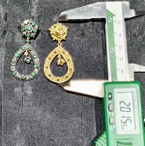 REYES Piedra preciosa Esmeralda verde con diamantes reales Pendientes victorianos Elegante oro de 14K 925 Joyería de fiesta de plata esterlina - Product Image 5