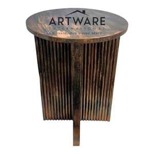 Table d'appoint contemporaine en bois côtelé MARBLE Accent unique sur le dessus rond Design rustique élégant Idéal pour les meubles de décoration de salon - Product Image 4